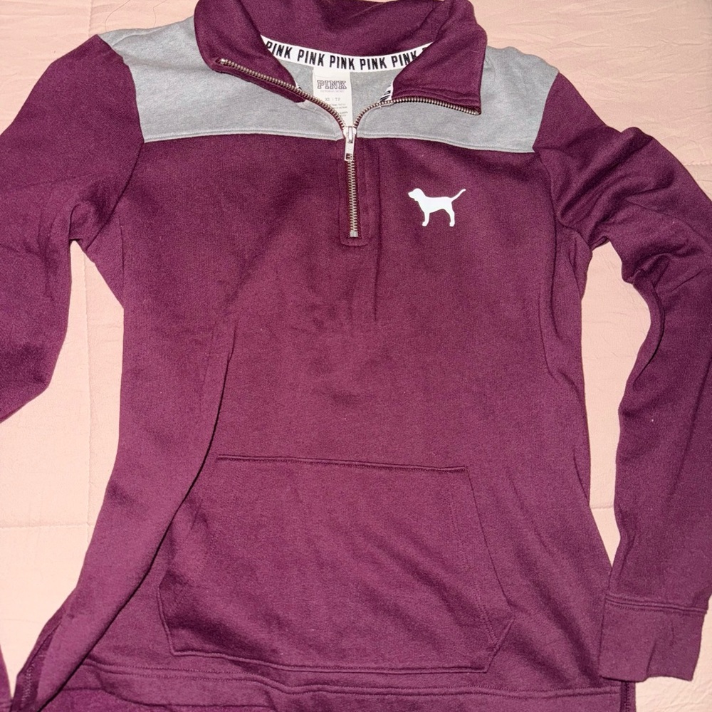 PINK Victoria's Secret Maroon and Gray Zip Pullover